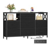 Hzuaneri Commode 140 cm, 2 Ports USB et 2 Ports AC, Noir