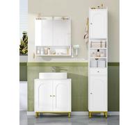 Hzuaneri Ensemble de Meubles de Salle de Bain, Meuble sous Lavabo 60 cm, Armoire Murale Salle de Bain Miroir LED, pour Salle de Bain, Toilettes, Buanderie, Blanc, BC11003XEU