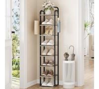 Hzuaneri Étagère à chaussures verticale étroite à 8 niveaux, organiseur de chaussures en bois pour placard, entrée, tour à chaussures pour petits espaces, autonome, réglable, avec 2 crochets, gris et