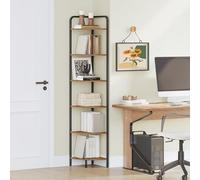 Hzuaneri Étagère d'angle, Bibliothèque d'angle, Rangement pour Salle de Bain, Étagère pour Plantes, Étagère en Fer, pour Salon, Salle de Bain, Cuisine, 6 Étages Brun Rustique et Noir CS06601B