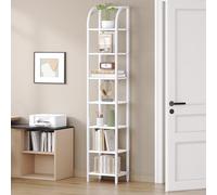 Hzuaneri Étagères Étroites à 7 Niveaux, Bibliothèque Verticale, Meuble de Rangement, Étagère Ouverte, Cadre Métallique, Convient pour Bureau, Salon, Chambre, Cuisine, Blanc BC57013W