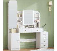 Hzuaneri Grande Coiffeuse avec éclairage, Miroir et Armoire à Bijoux, Blanc