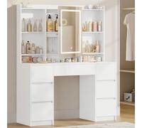 Hzuaneri Grande Coiffeuse avec Miroir et éclairage LED Réglable, 7 Tiroirs et Rangement pour Bijoux, Idéale pour Les Dressings et Les Chambres Blanc DT43203XEU