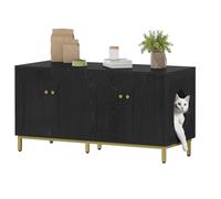 Hzuaneri Maison de Toilette Chat pour 2 Chat, Banc de Rangement, Noir et Or | Meuble de Litière Caché de 119cm, Meuble Litière Chat, Convient à la Plupart des Litières por, CB82304A