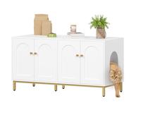 Hzuaneri Maison de Toilette Chat pour 2 Chat, Banc Rangement, Blanc et Or | Meuble de Litière Caché de 119cm, Meuble Litière Chat, Convient à la Plupart des Litières por, CB82313A