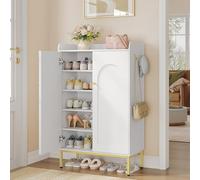 Hzuaneri Meuble à Chaussures 5 Niveaux, 16-20 Paires, Blanc | Armoire à Chaussures, Séparateur Réglable, Poignée Dorée, Grande Capacité pour Entrée, Couloir, 36 × 74 × 115 cm, SR67803A