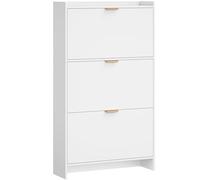 Hzuaneri Meuble à Chaussures, Armoire à Chaussures avec 3 Abattants, 18-24 Paires, Séparateur Réglable, Poignées Dorées, Grande Capacité Pour Entrée, Couloir, Chambre, 24 x 76 x 138 cm, Blanc SR61203X