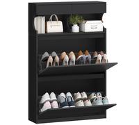 Hzuaneri Meuble à Chaussures, Armoire à Chaussures, Séparateur Réglable, Grande Capacité pour Entrée, Couloir, Chambre, 16 Paires, 2 Abattants (80L cm), Noir SR45306X