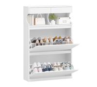 Hzuaneri Meuble à Chaussures, Armoire à Chaussures, Séparateur Réglable, Grande Capacité pour Entrée, Couloir, Chambre, 16 Paires, 2 Abattants (80L cm), Blanc SR45303X