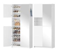 Hzuaneri Meuble à Chaussures Lot de 2 avec Porte Miroir, 36-40 Paires | Ouverture par Pression, Étagères Réglables, 2 Crochets, pour Entrée, Couloir, 36 x 80 x 180 cm, Blanc, SR62403X