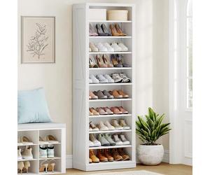 Hzuaneri Meuble à Chaussures, Meuble D'entrée Rangement 27-30 Paires, Cloison Réglable, Commode à Chaussures pour Entrée, Salon, Chambre, Armoire, 10 Niveaux(62,5B cm), Blanc SR52603X