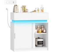 Hzuaneri Meuble Cuisine à 2 Tiroirs, Buffet à 2 Portes coulissantes, Meuble de Rangement avec Multiprise et Lampe à LED, Étagères Réglables, Cuisine, Pièce, 40 x 80 x 85 cm, Blanc SC00203XEU