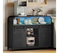 Hzuaneri Meuble Cuisine avec éclairage LED, Buffet Cuisine avec rangée de Prises, Armoire de Rangement avec 2 Portes coulissantes, séparations réglables, 35 x 100 x 80 cm, Noir SC00104BEU
