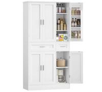 Hzuaneri Meuble Cuisine, Buffe Haute avec Porte-étagère 9 Niveaux, Meuble de Rangement avec 6 Portes et 2 Grand Tiroir, Style Moderne, Cuisine, Salon, 40 x 92 x 180 cm, Blanc PT30003X