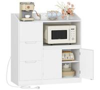 Hzuaneri Meuble Cuisine, Buffet avec Plan, Travail Étagère pour Micro-Ondes, Prise, 3 Tiroirs et 2 Portes, Étagère Réglable, Moderne, Cuisine, Blanc, 38 X 90 X 95 cm, SC31003XEU