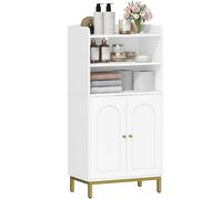 Hzuaneri Meuble de Salle de Bain, Armoire de Salle de Bain, Meuble de Rangement avec 2 Portes, avec Compartiment Ouvert, Étagères Réglables, 30 x 50 x 100 cm, Blanc BC58213G