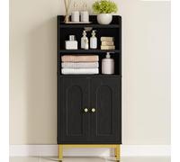 Hzuaneri Meuble de Salle de Bain, Armoire de Salle de Bain, Meuble de Rangement avec 2 Portes, avec Compartiment Ouvert, Étagères Réglables, 20 x 37 x 83 cm, Noir BC48204G