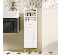 Hzuaneri Meuble de Salle de Bain, Meuble de Rangement avec Tiroirs et Portes, Organisateur de Rangement, Armoire Étroit pour Papier Toilette, Armoire d’Angle avec Étagères Réglables, Blanc BC29813G