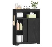 Hzuaneri Meuble de Salle de Bain, Meuble Toilette avec Rangement Papier Toilette et Crochets, Portes Coulissantes, Étagère Réglable, 20 x 60 x 80 cm, Noir BC62804X