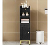 Hzuaneri Meuble de Salle de Bain, Petit Meuble de Rangement de Salle de Bains, Armoire Étroit pour Papier Toilette, Armoire d’Angle avec Porte et Étagères 20 x 25 x 90 cm, Noir BC38204G