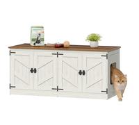 Hzuaneri Meuble Litiere pour 2 Chats, 120 cm Meuble TV, Marron et Blanc | Maison de Toilette Chat, Maison pour Chat D'intérieur, Style Ferme, Convient à des Litières, 120 x 50 x 53,4 cm, 840214X