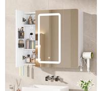 Hzuaneri Meuble Miroir de Salle de Bain éclairé par LED, Rangement Derrière | 3 portes, Multiprise, Étagères Réglables, 18,5×80×75 cm, Blanc, MC10303XEU