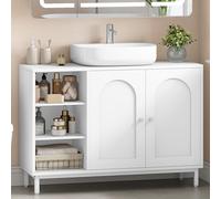 Hzuaneri Meuble sous Lavabo, Meuble de Rangement pour Salle de Bain, Blanc | 30 x 90 x 63cm, Évier avec Étagère Ouverte et 2 Portes, Étagère Réglable, pour Lavabos sur Colonne, avec Pieds, BC09803W