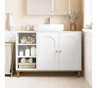 Hzuaneri Meuble sous Lavabo, Meuble de Rangement pour Salle de Bain, pour Évier avec Étagère Ouverte et 2 Portes, Étagère Réglable, pour Lavabos sur Colonne, avec Pieds, Blanc BC09803G