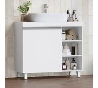 Hzuaneri Meuble sous Lavabo, Meuble sous Vasque, Salle de Bain, Blanc | 1 Porte, 3 Espaces ouverts, Grande Capacité de Rangement, Étagères Réglables, Autoportant, 30 x 70 x 64 cm, BC27903X
