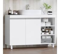 Hzuaneri Meuble sous Lavabo, Meuble sous Vasque, Salle de Bain, Blanc | 2 Portes, 3 Espaces ouverts, Rangement Spacieux, Étagères Réglables, Autoportant, 30 x 90 x 64 cm, BC28903X