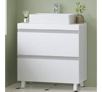 Hzuaneri Meuble sous Lavabo, Rangement Salle de Bain, Meuble sous Vasque, avec 2 Tiroirs, Grande capacité de Rangement, Autoportant, 30 x 60 x 64 cm, Blanc BC26903X
