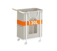 Hzuaneri Panier à Linge à 2 Compartiments, Panier à Linge à roulettes, Trieur De VêTements avec Sac Suspendu Amovible, Chariot à Linge pour Buanderie, Salle De Bain, Chambre, Beige LB02303WV1