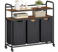 Hzuaneri Panier à Linge à 3 Compartiments, avec 2 étagères, Sac à Linge Extensible et Amovible, par Sac de 46 l, 3 x 46 l, pour Salle de Bain, buanderie, Marron Vintage/Noir LB08601B