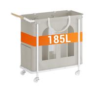Hzuaneri Panier à Linge à 3 Compartiments, Panier à Linge à roulettes, Trieur De VêTements avec Sac Suspendu Amovible, Chariot à Linge pour Buanderie, Salle De Bain, Chambre, Beige LB03303WV1