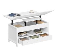 Hzuaneri Table Basse, Table de Salon Relevable, avec 3 Tiroirs et Rangement et Compartiment Caché, 50 × 100 × 45 cm, Convertible en Tables à Manger, pour Salon, Bureau, Blanc CT22203W