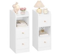Hzuaneri Table de Chevet Lot de 2, Tables d'Appoint étroite avec 2 Tiroirs, Table de Nuit avec Compartiment Ouvert, pour Espaces Étroits la Chambre à Coucher, Salon, Bois Blanc Grainé NS62213X