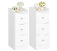Hzuaneri Table de Chevet Lot de 2, Tables d'Appoint étroite avec 3 Tiroirs, Table de Nuit avec Compartiment Ouvert, pour Espaces Étroits la Chambre à Coucher, Salon, Bois Blanc Grainé NS32213X