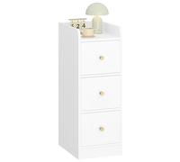 Hzuaneri Table de Chevet, Tables d'Appoint étroite avec 3 Tiroirs, Table de Nuit avec Compartiment Ouvert, pour Espaces Étroits la Chambre à Coucher, Salon, Bois Blanc Grainé NS32113X