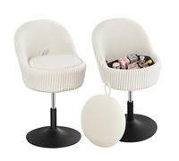 Hzuaneri Tabouret de Coiffure, Pivotant à 360° avec Dossier,Blanc Cassé | Réglable en Hauteur, Tabouret de Coiffure avec Rangement, Fauteuil Pivotant, Adapté à la Table de Toilette, Chambre,VS32803M