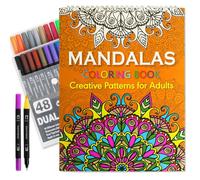 Hzuisst Mandalas a Colorier Adulte avec Feutres Coloriage, Mandala Livre de Coloriage Adulte Anti Stress avec 20 Illustrations, 48 Couleurs Feutre Coloriage Adulte avec Double Pointe