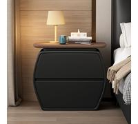 HZWJD Table De Chevet Moderne avec 2 Tiroirs Et Poignées Dissimulées,Structure Entièrement en Bois Massif,Meuble De Chevet pour Chambre Ou Salon Black,60CM