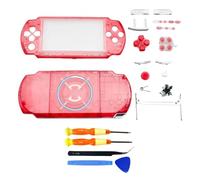 Hzxkqmil Coque de Remplacement Boîtier Complet pour Sony PSP 3000 PSP3000 Console, Couvercle Avant et Arrière Faceplate avec Boutons Jeu de Vis (Rouge Transparent)