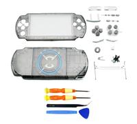 Hzxkqmil Coque de Remplacement Boîtier Complet pour Sony PSP 3000 PSP3000 Console, Couvercle Avant et Arrière Faceplate avec Boutons Jeu de Vis (Noir Transparent)