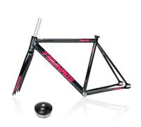 HZXQCVB 700C Pignon Fixe Frein C Cadre De Vélo 49cm 52cm 55cm 58cm Alliage D'aluminium Piste De Course Vitesse Unique Cadre De Vélo Démontage Rapide F100/R120mm(Black-Pink,58cm)