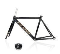 HZXQCVB 700C Pignon Fixe Frein C Cadre De Vélo 49cm 52cm 55cm 58cm Alliage D'aluminium Piste De Course Vitesse Unique Cadre De Vélo Démontage Rapide F100/R120mm(Black-Gold,58cm)