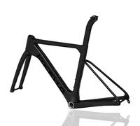 HZXQCVB Cadre De Vélo De Route 700C 44c/47/50/53/56cm Fibre De Carbone Cadre avec Freins À Disque Cadre avec Axe Traversant F12X100mm R12X142mm avec Fourche Câblage Interne(Black,53cm)