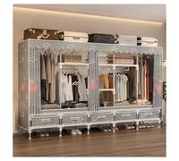 HZXQCVB Closet Wardrobe Portable Clothes Closet with Drawer Boxes Shelves Clothing Storage with Hanging Rack Storage Organizer for Cloakroom Bedroom Entrances(Gray,250x45x165CM)