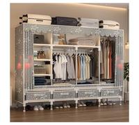 HZXQCVB Closet Wardrobe Portable Clothes Closet with Drawer Boxes Shelves Clothing Storage with Hanging Rack Storage Organizer for Cloakroom Bedroom Entrances(Gray,200x45x165CM)