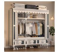 HZXQCVB Closet Wardrobe Portable Clothes Closet with Drawer Boxes Shelves Clothing Storage with Hanging Rack Storage Organizer for Cloakroom Bedroom Entrances(Striped,130x45x165CM)