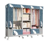 HZXQCVB Portable Closet Organizers with Wheels Wardrobe with Shelves and Hanging Rod Non-Woven Fabric Cover Clothing Rack Rolling Closet Rack for Cloakroom Bedroom(Blue,160X45X170CM)
